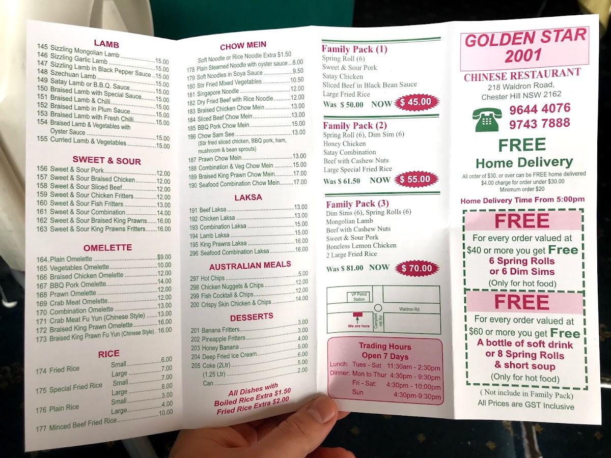 Menu at Golden Star 2001 Chinese Restaurant, Chester Hill