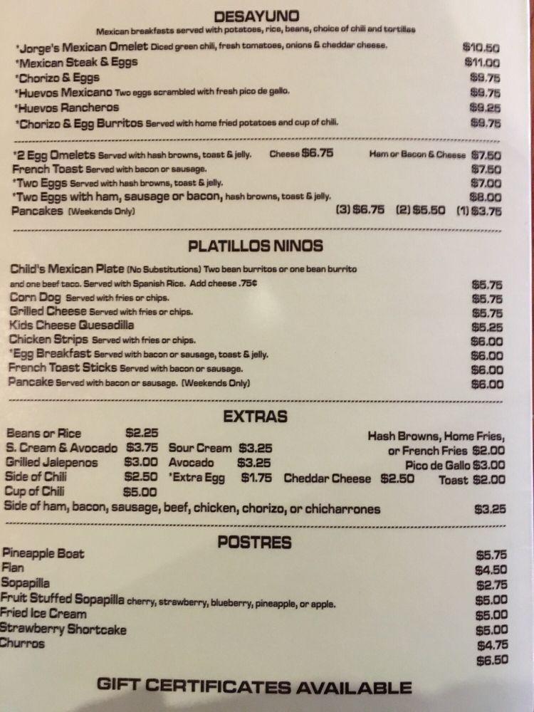 Menu at Restaurant, Colorado Springs