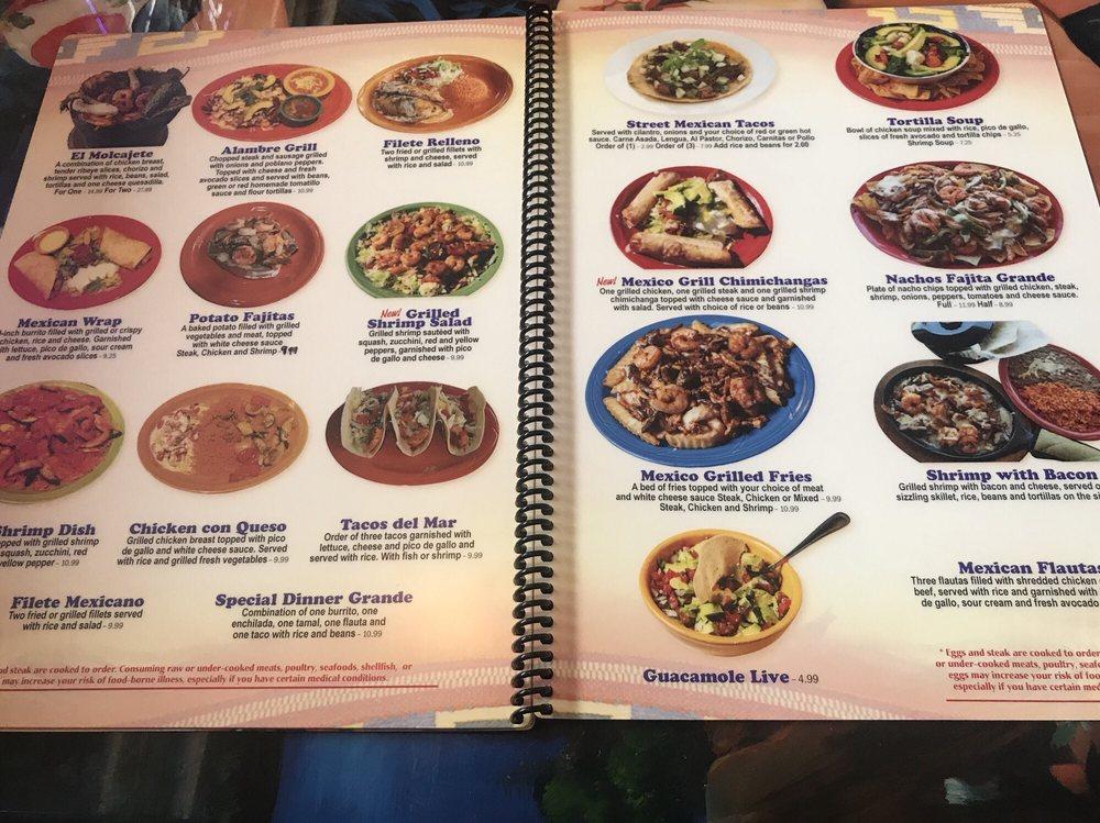 Menu at Mexico Grill restaurant, Ruleville