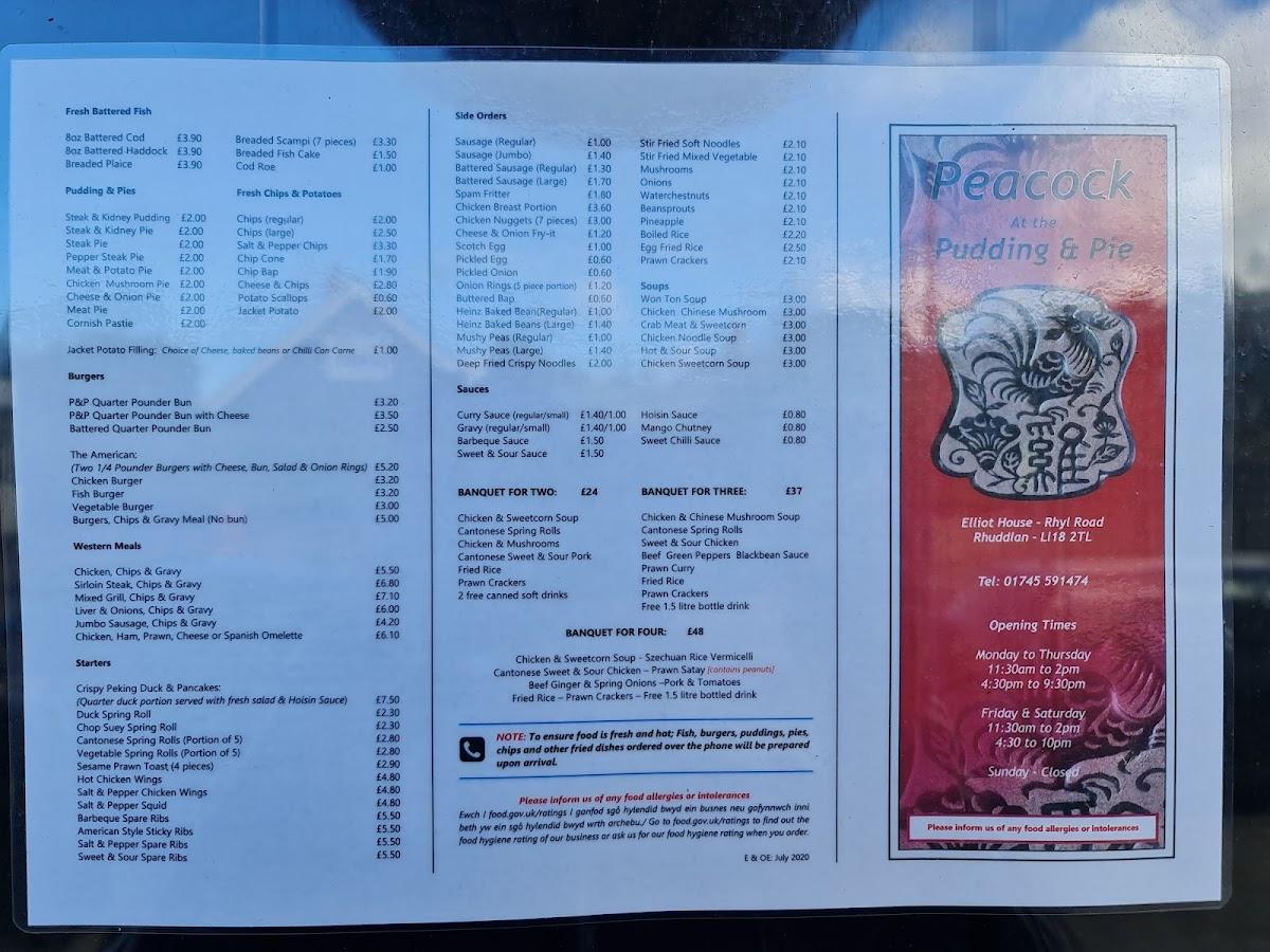 Menu at Pudding & Pie fast food, Rhuddlan