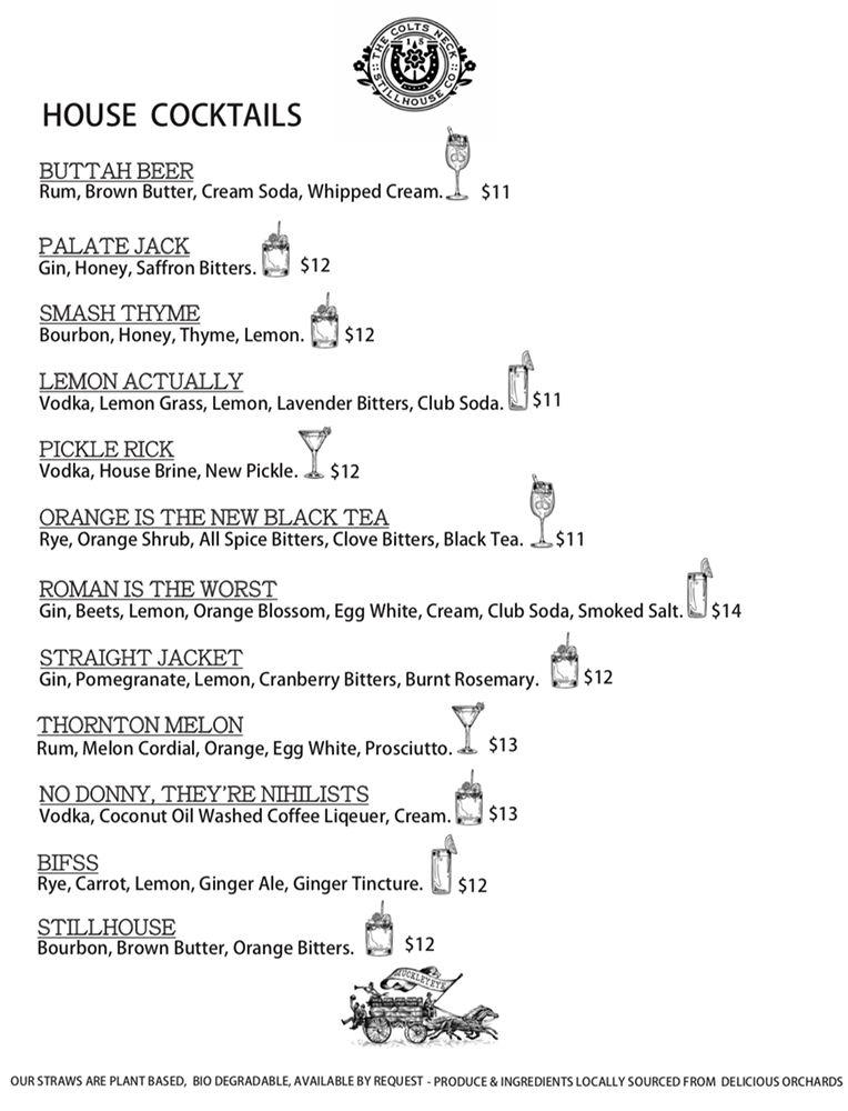 Menu at Colts Neck StillHouse pub & bar, USA