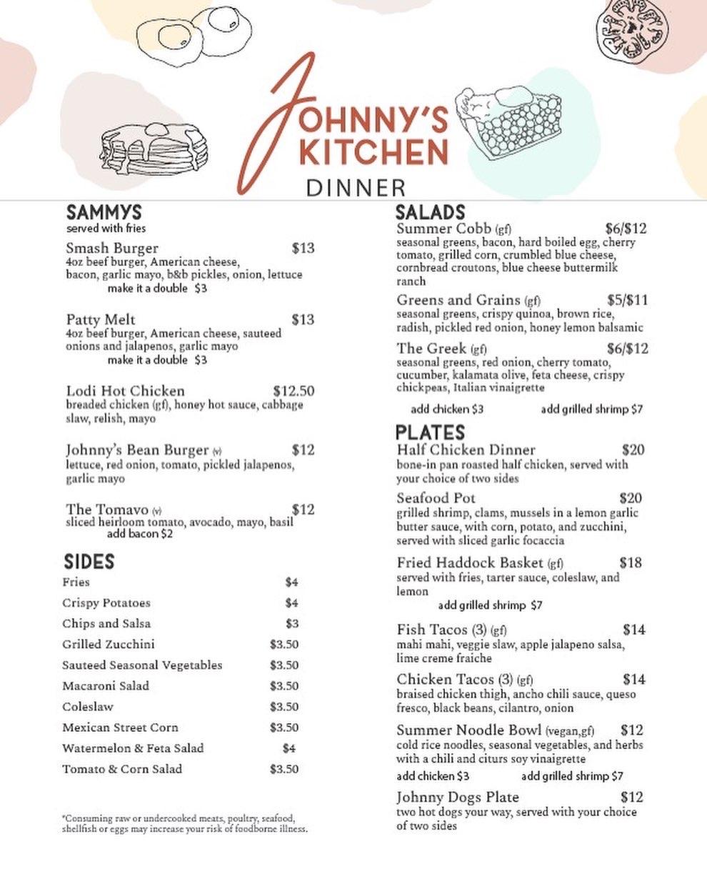 Menu at Johnny's Kitchen restaurant, Lodi