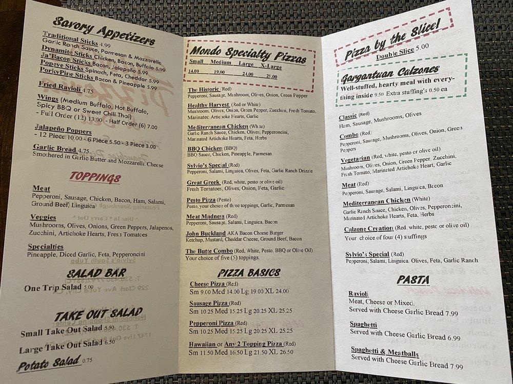 Menu at Sylvio's Pizzeria South Yuba, Yuba City