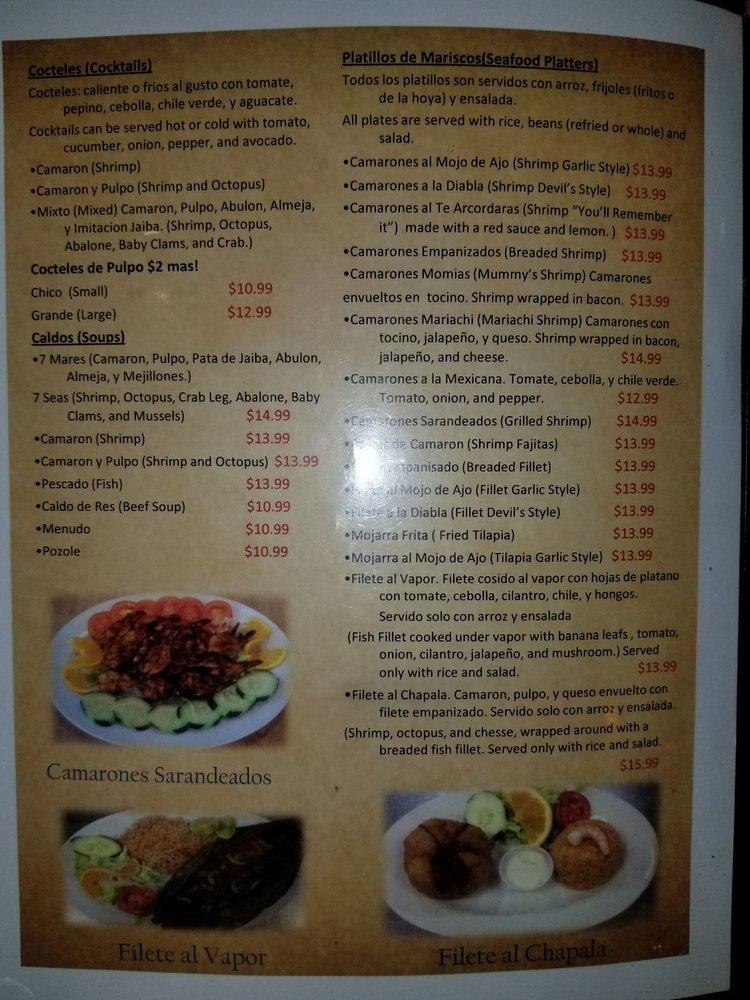 Menu at Taqueria Y Mariscos Chapala restaurant, Gilroy, 303 1st St