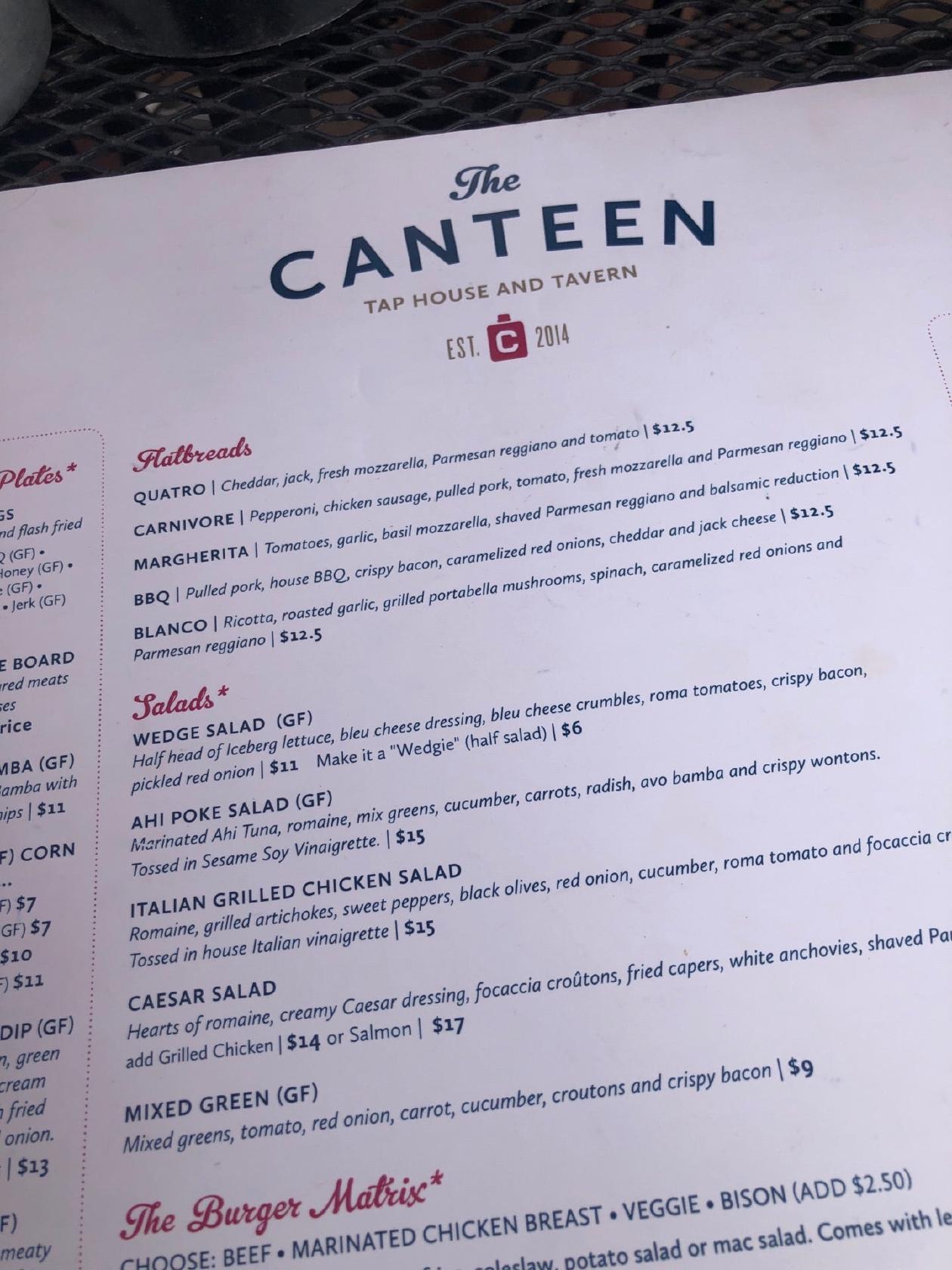 Menu at The Canteen Tap House and Tavern BBQ, Breckenridge