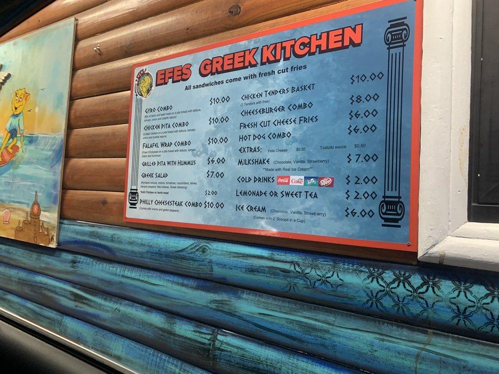 Menu at Efes Greek Kitchen restaurant, Gulf Shores