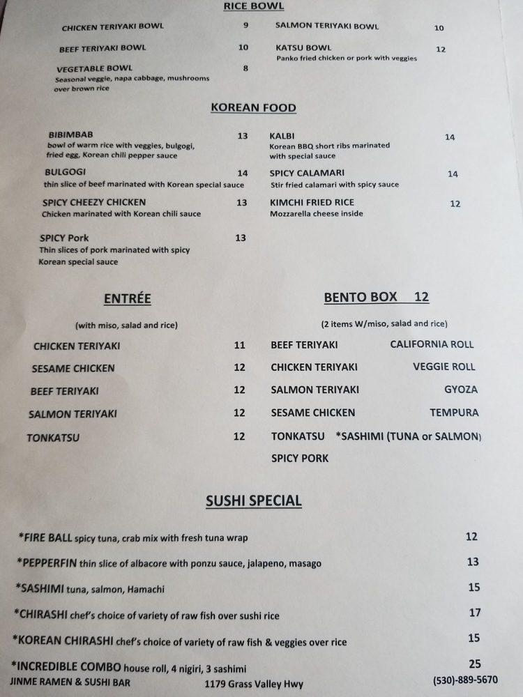 Menu at Jinme Ramen & Sushi Bar, Auburn