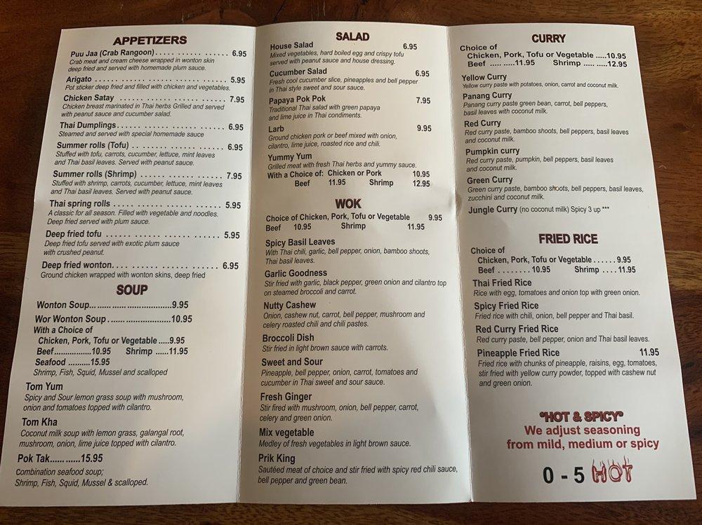 Menu at Thai Food Restaurant, Lake Havasu City