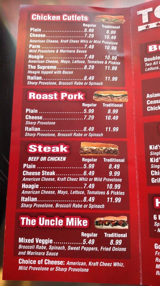 Menu at Tony Luke's restaurant, Ocean City, 3324 Coastal Hwy