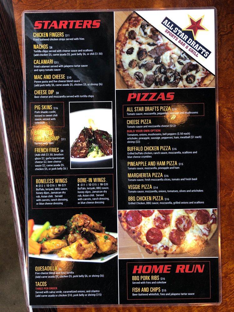 Menu at All Star Drafts Sports Bar & Grill, Corona