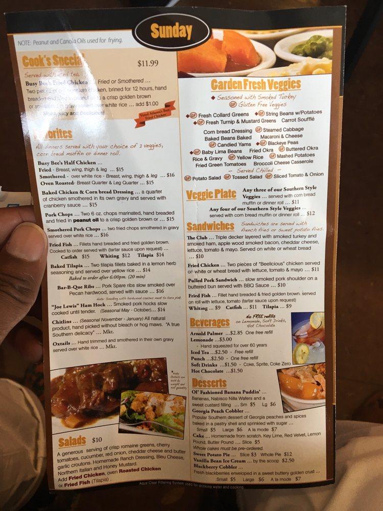 Menu at Busy Bee Cafe, Atlanta