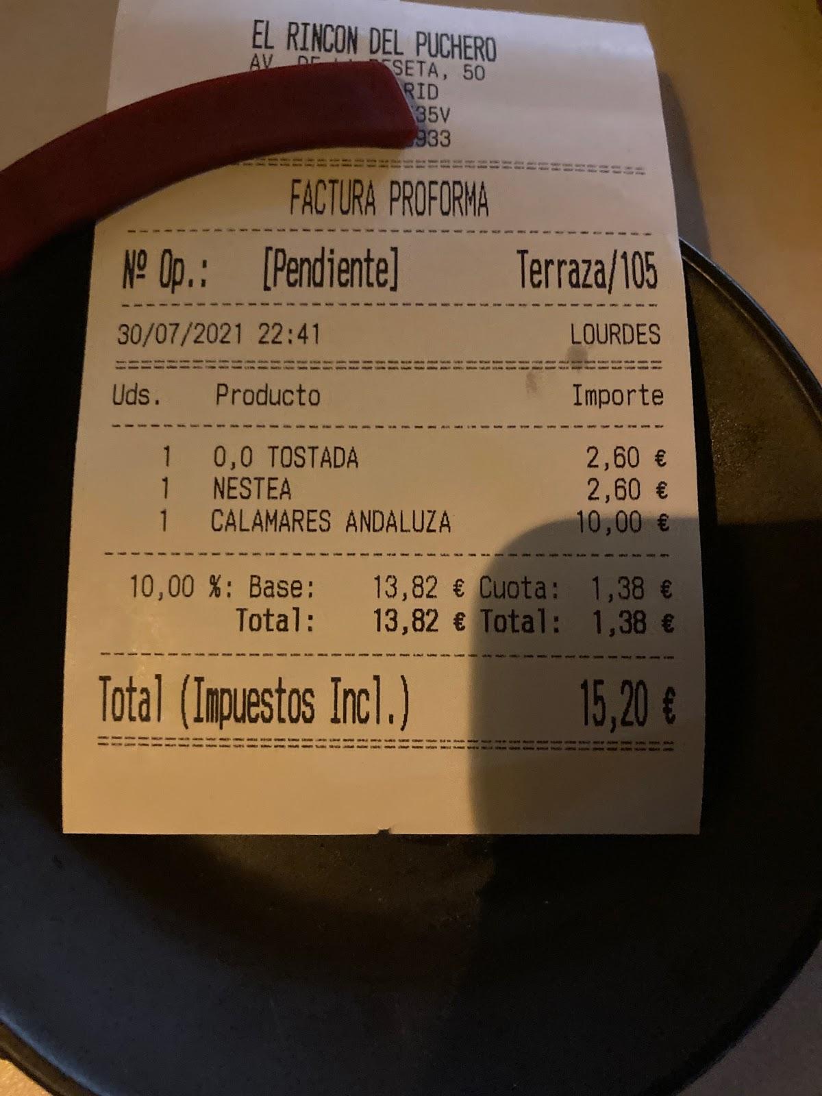 Carta Del Restaurante El Rinc N Del Puchero Madrid Avenida De La Peseta