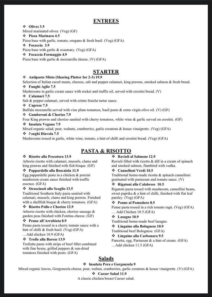Menu at Romazzino restaurant, Nantwich