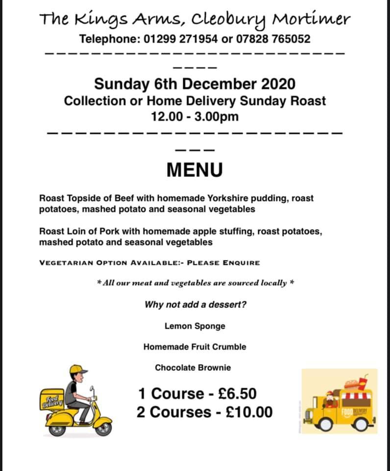 Menu at The Kings Arms pub & bar, Cleobury Mortimer