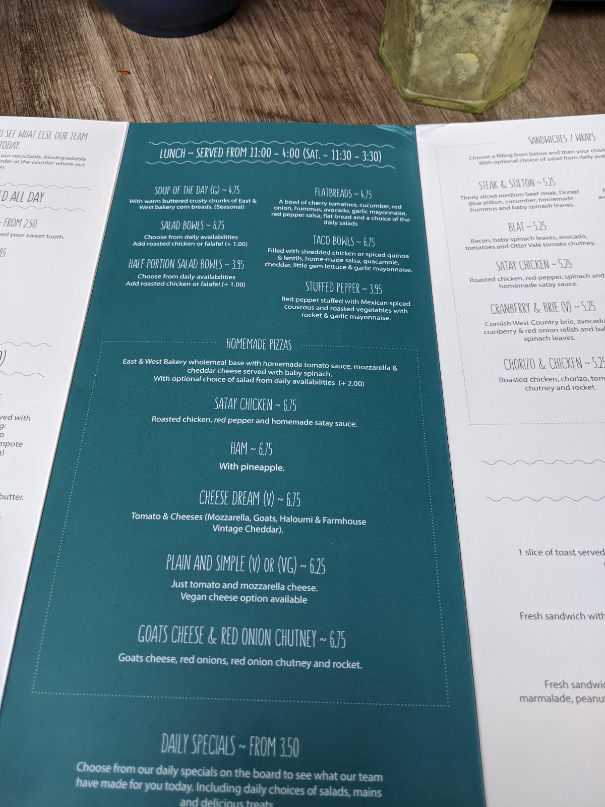 Menu at Annie and the Flint cafe,