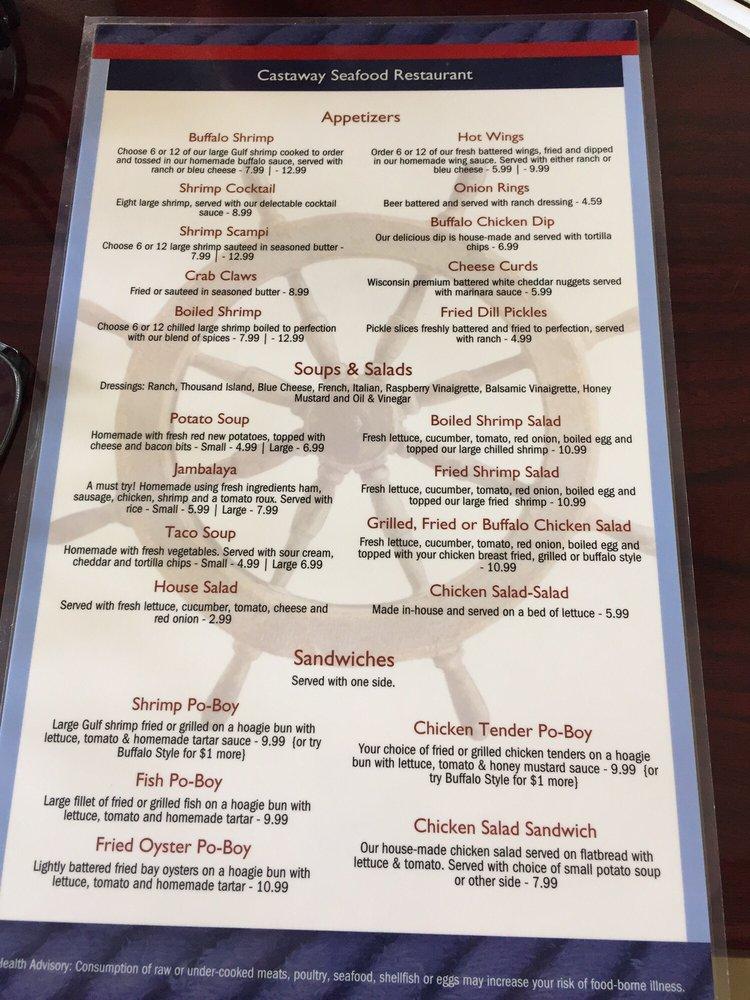Menu at Castaway Seafood Restaurant, Bonifay