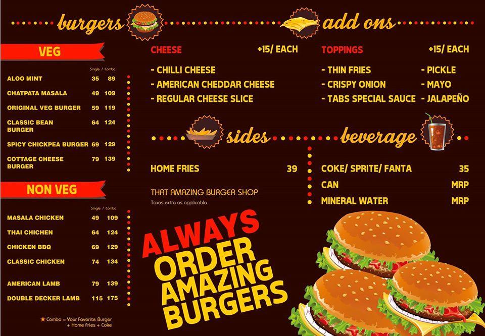 That Amazing Burger Shop menu