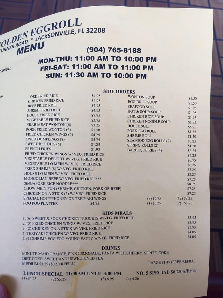 Menu at Golden Egg Roll Chinese Restaurant, Jacksonville, Lem Turner Rd