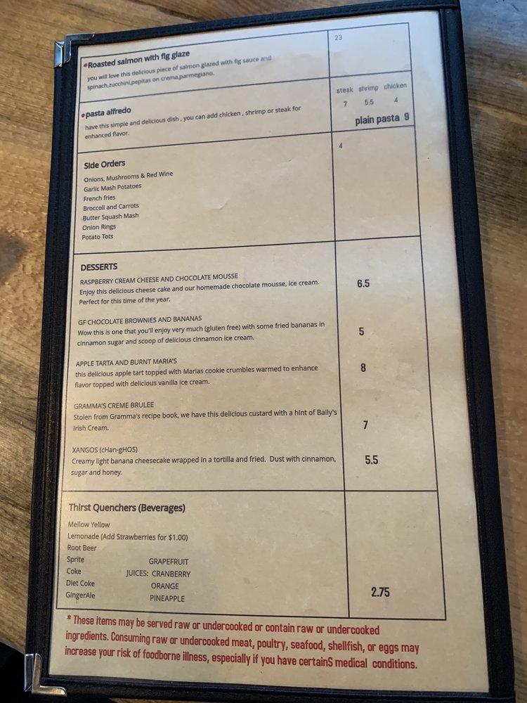 Carta de parrilla Granby Garage Roadhouse, Granby