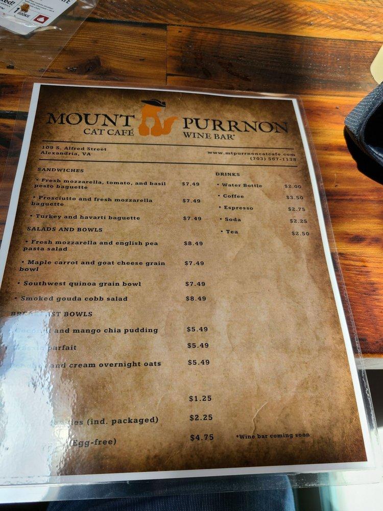 Menu at Mount Purrnon Cat Café + Wine Bar, Alexandria
