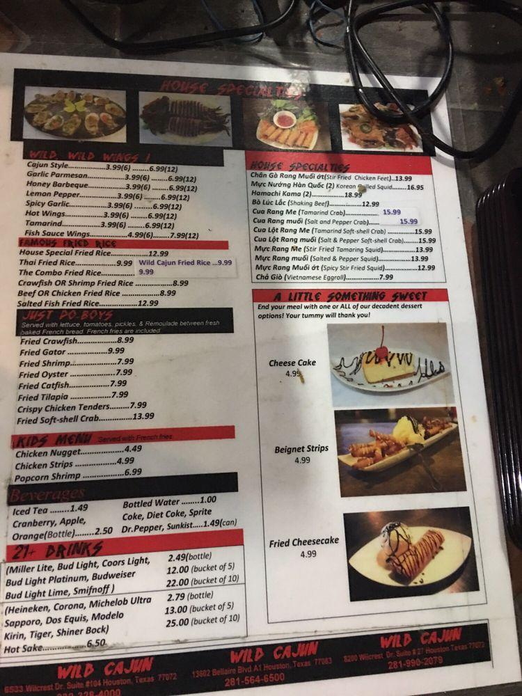 Menu at Wild Cajun restaurant, Houston, Wilcrest Dr
