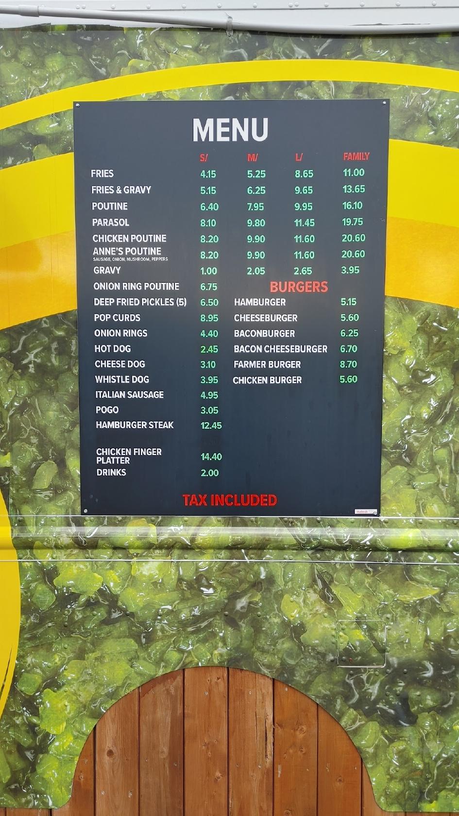 Menu at Anne’s Chip Stand restaurant, Vankleek Hill