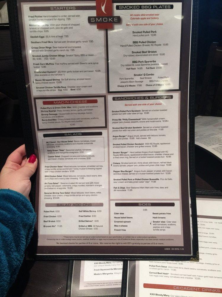 Menu at Smoke Modern BBQ, Glenwood Springs