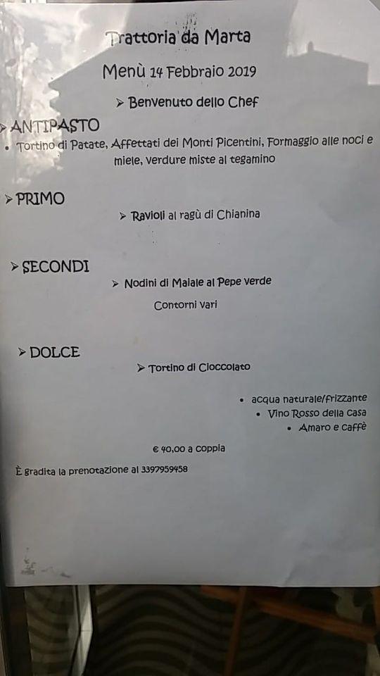 Menu Da Trattoria Da Marta Ristorante, Salerno