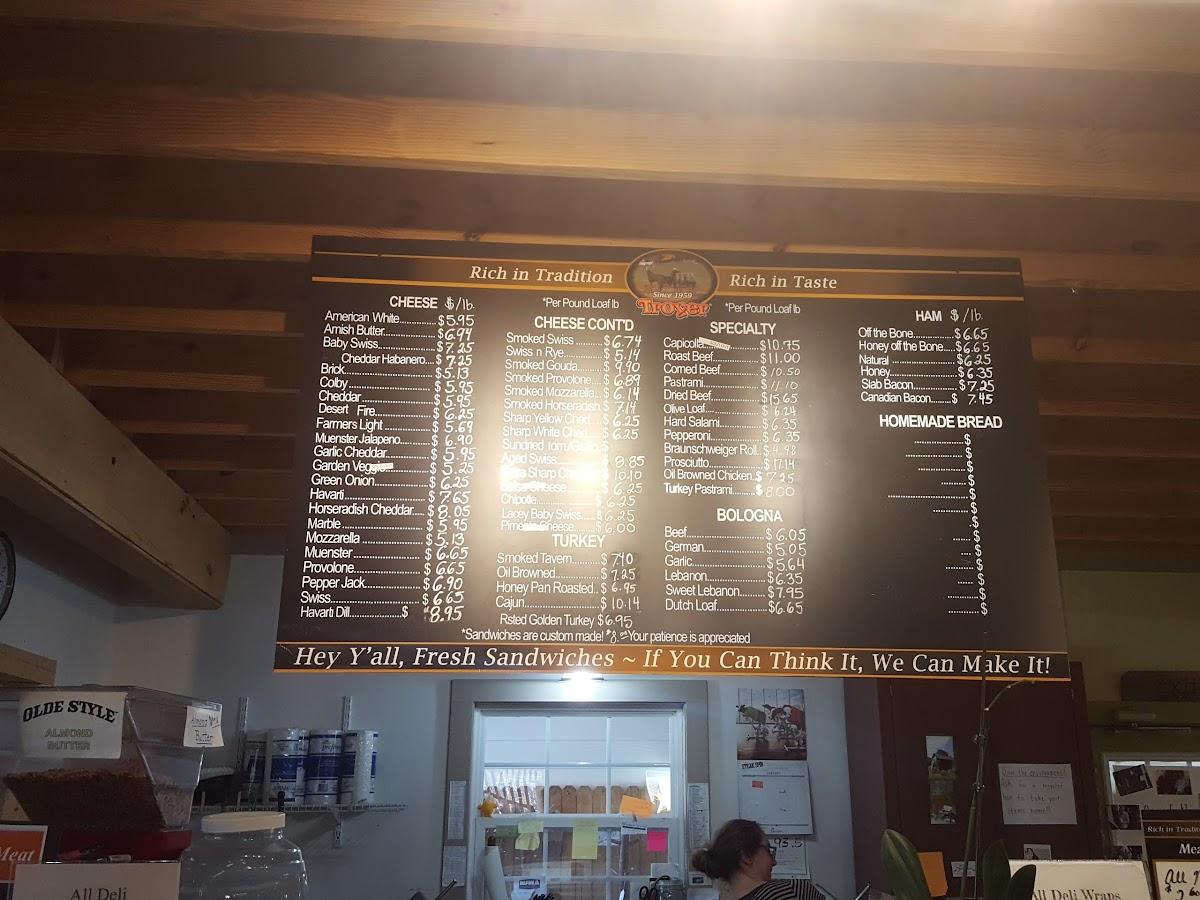 Menu at Troyer's Country Amish Blatz restaurant, Fairview