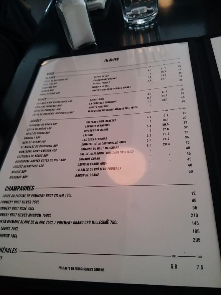 Menu at Café des Arts et Métiers, Paris