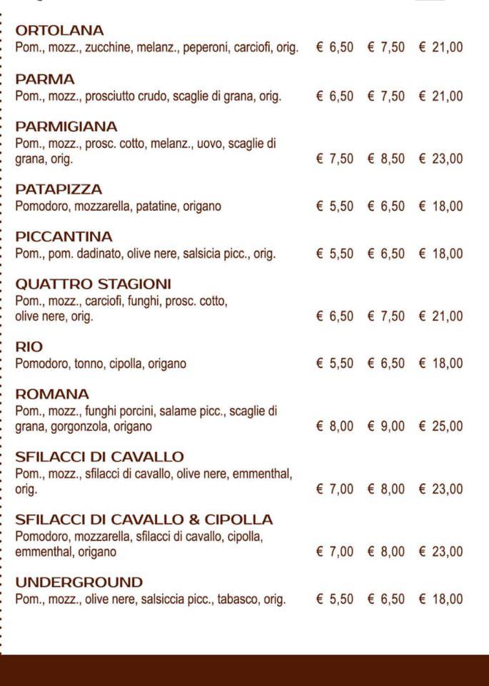 Menu di Pizzeria Boomerang 