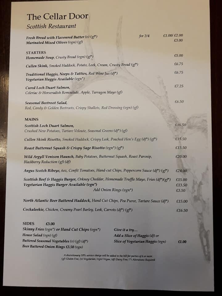 Menu at The Cellar Door restaurant, Edinburgh, 4446 IV Bridge