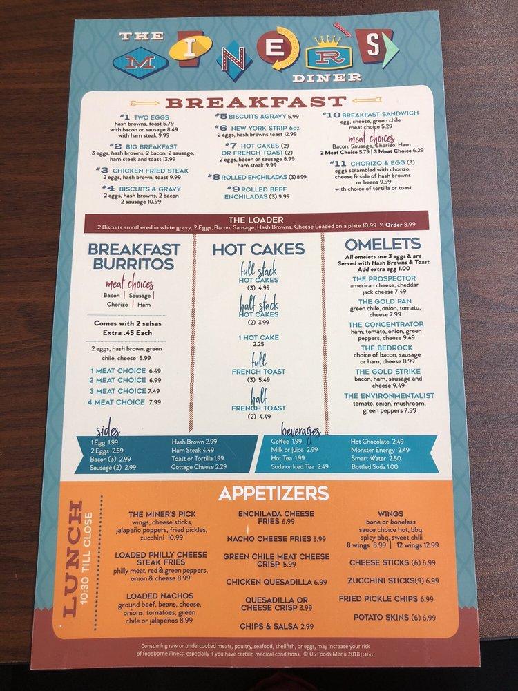 Menu at The Miner’s Diner & Bar, Morenci