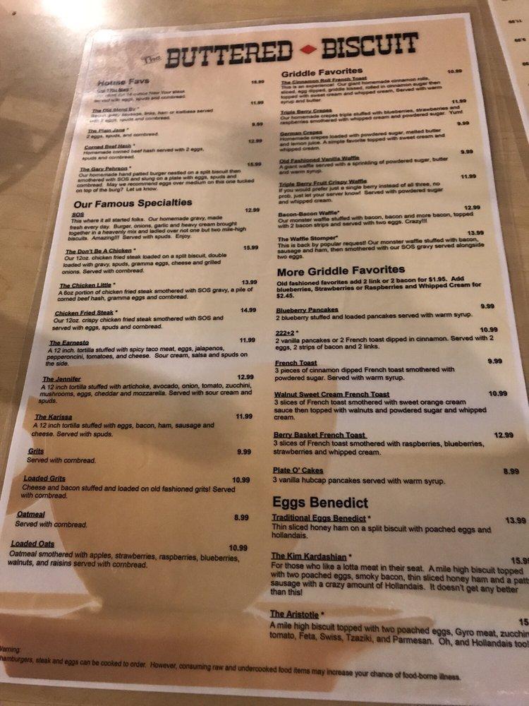 Menu at The Buttered Biscuit restaurant, Sumner