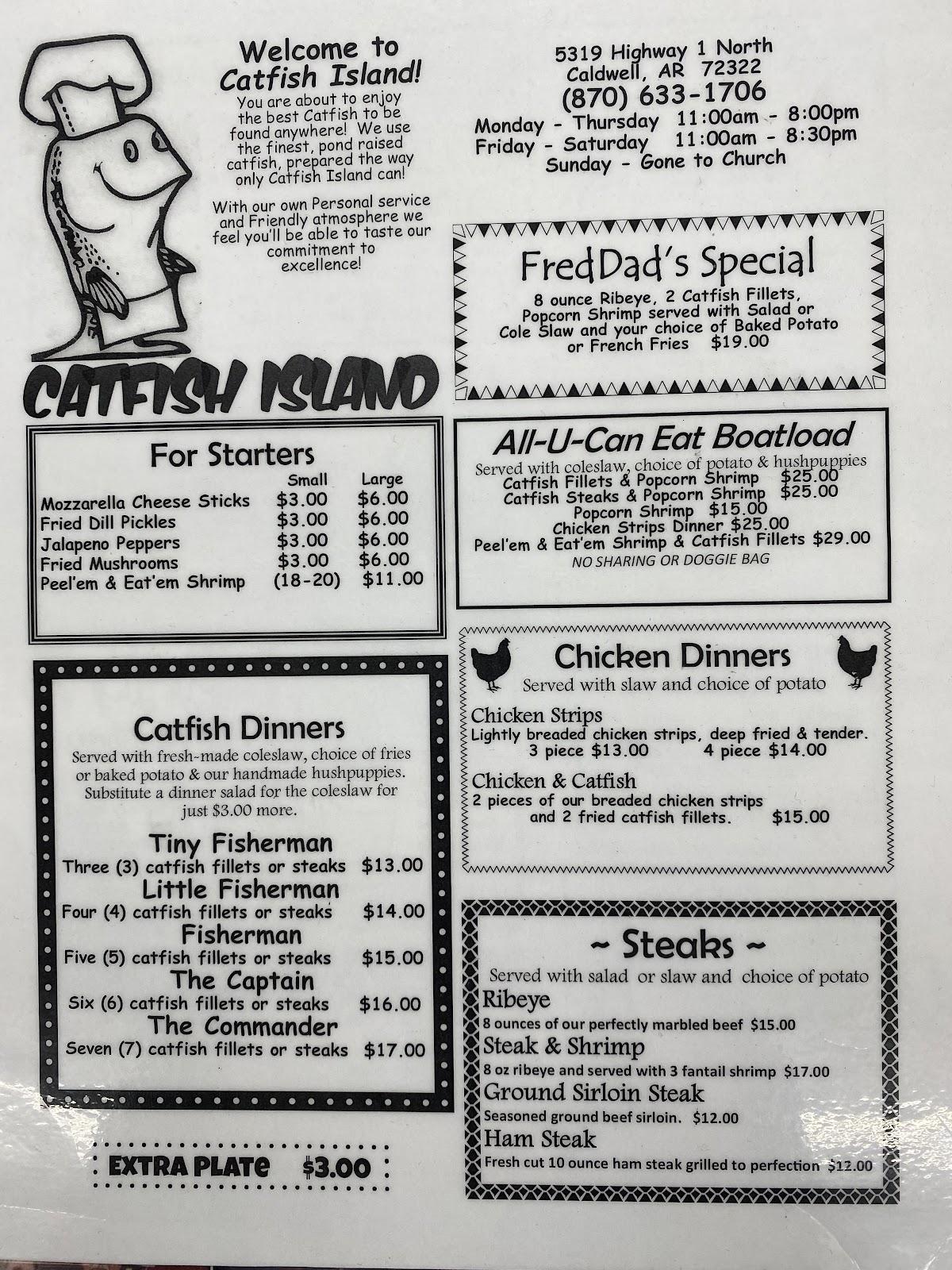 Menu at Catfish Island restaurant, Caldwell