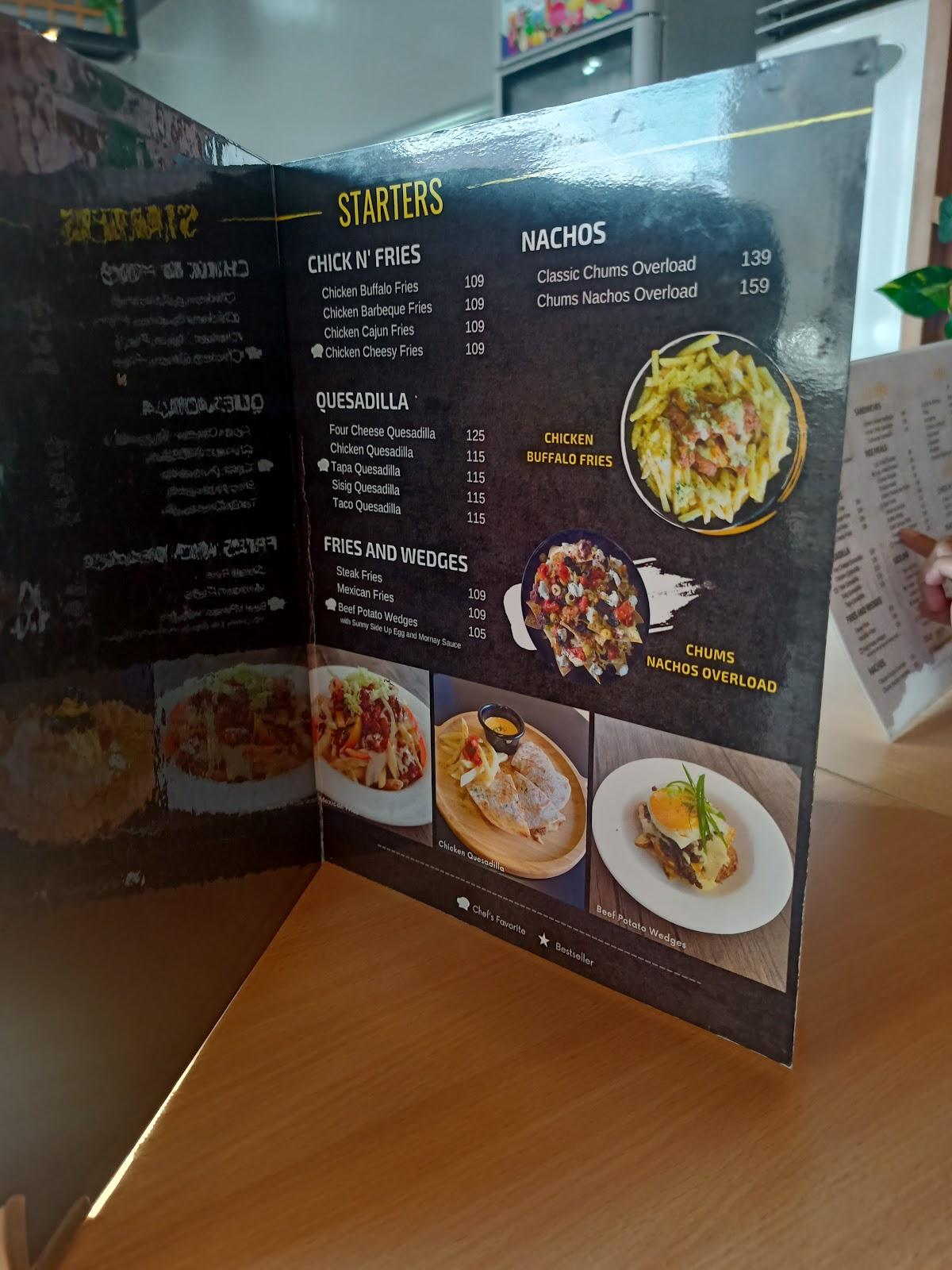 Menu at Chums Restaurant, General Trias