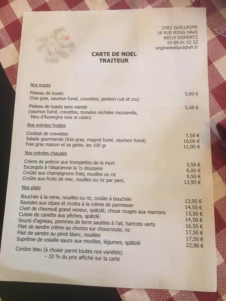 Menu at Restaurant Chez Guillaume, Sierentz