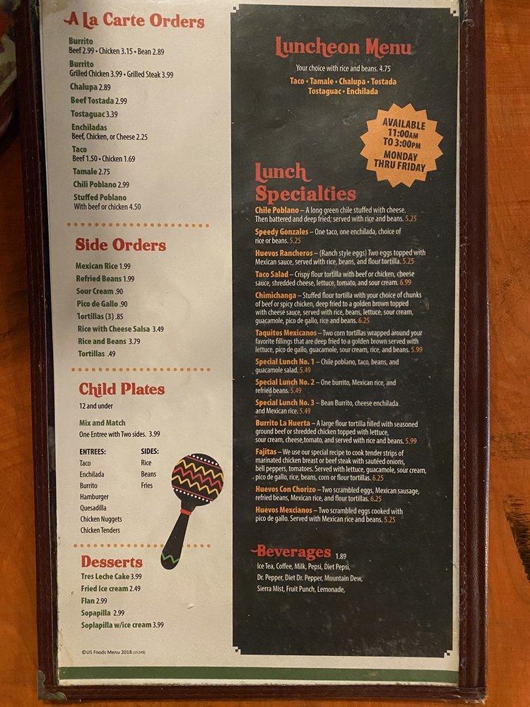 Menu at La Huerta Mexican Restaurant, Russellville, N Arkansas Ave