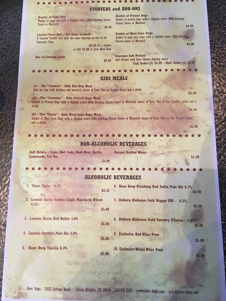 Menu at Beer Dogs restaurant, Citrus Heights