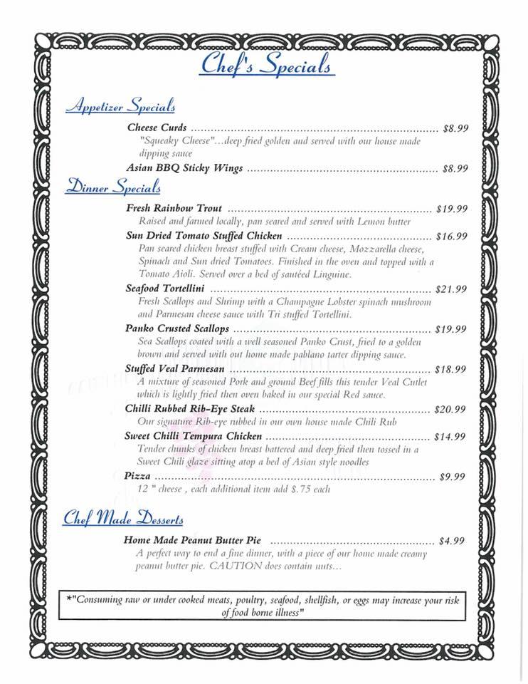 Menu at Greenhouse Restaurant, Caribou