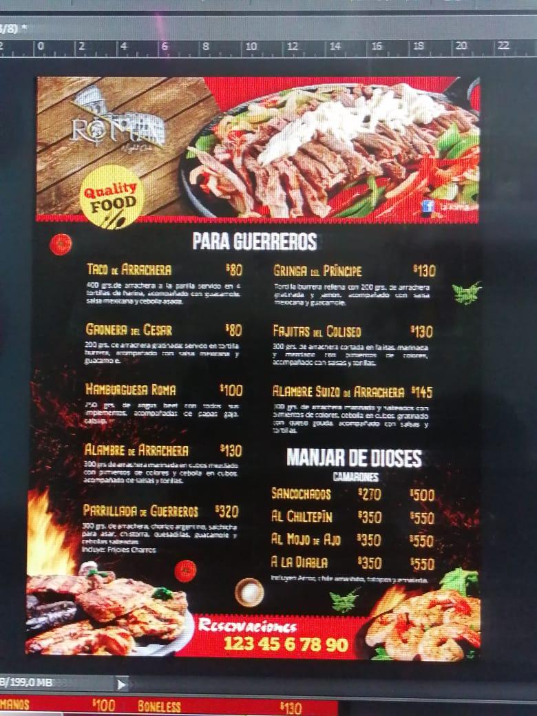 Menu at La Roma Night club, Comalcalco