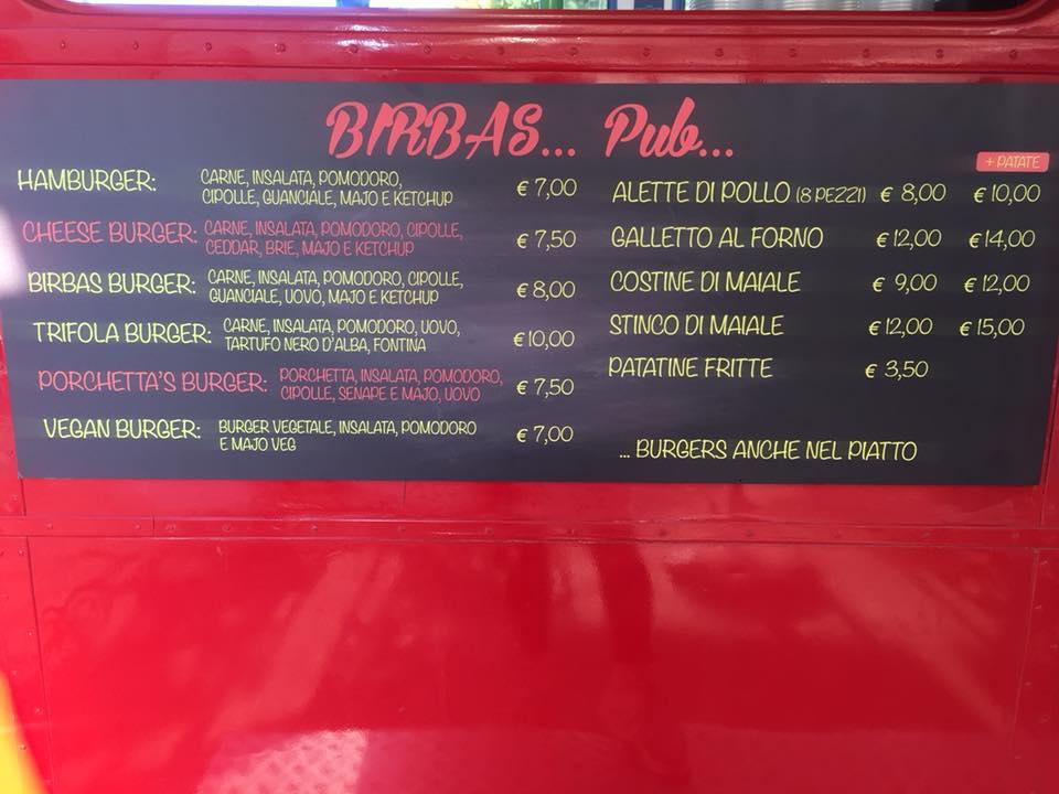 Menu di Birbas Ristopub Bra 