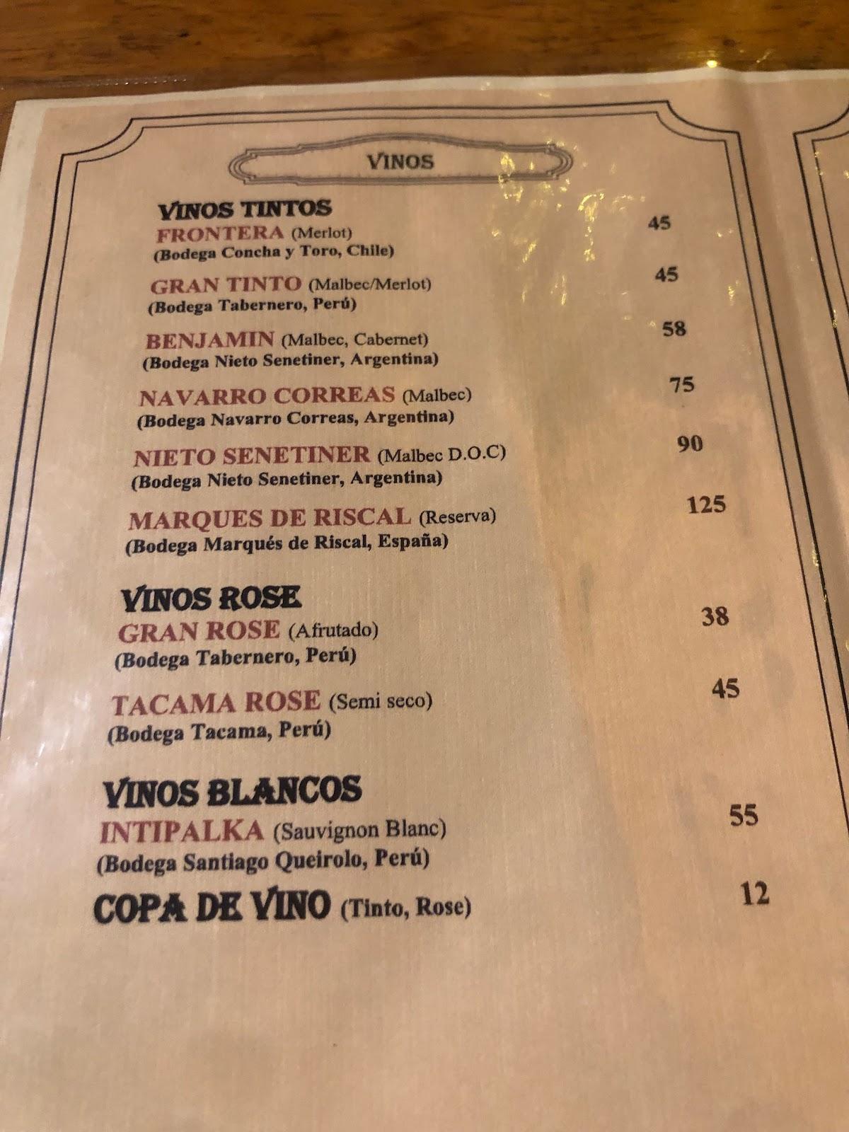 Carta del restaurante Antico Pasta & Pizza, Trujillo