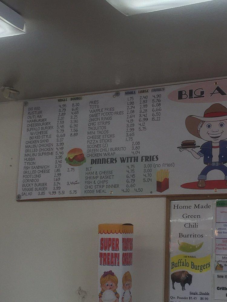 Menu at Big Al's Burgers at The Junction fast food, Kanab