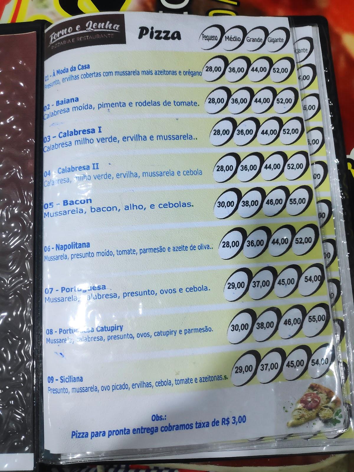 Menu em Forno e Lenha Pizzaria, Vitorino Freire