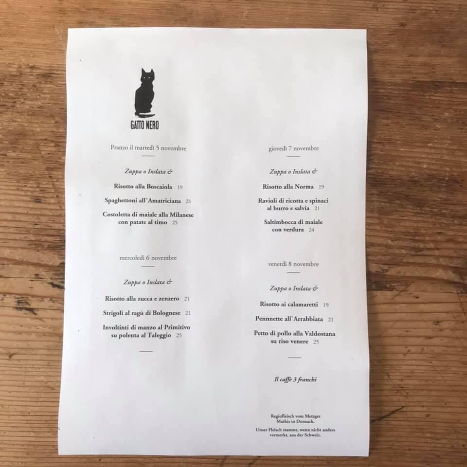 Menu at Gatto Nero, Basel