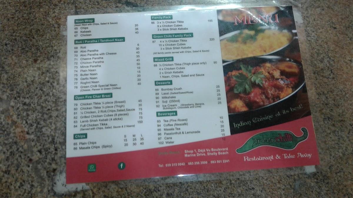 Menu at Green chilli fine dining restaurant, Margate