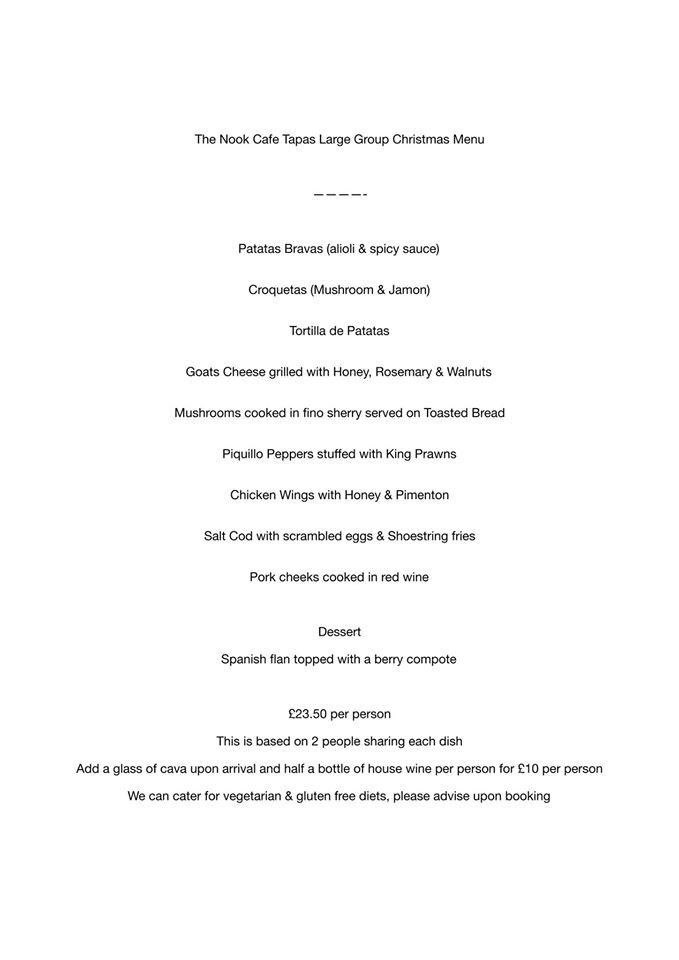Menu at The Nook cafe, West Kirby