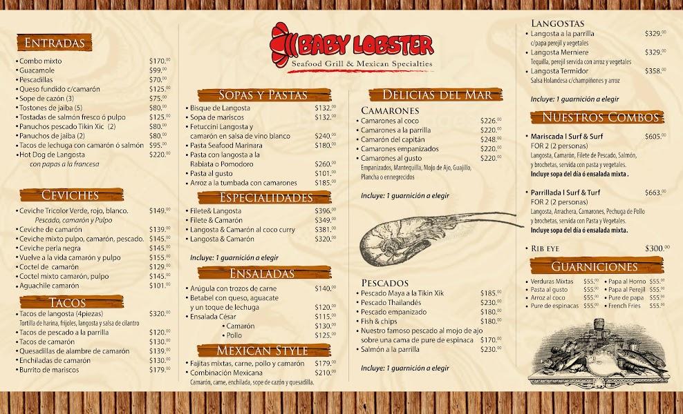 Menu at Baby Lobster restaurant, Cancún, Shopping Center