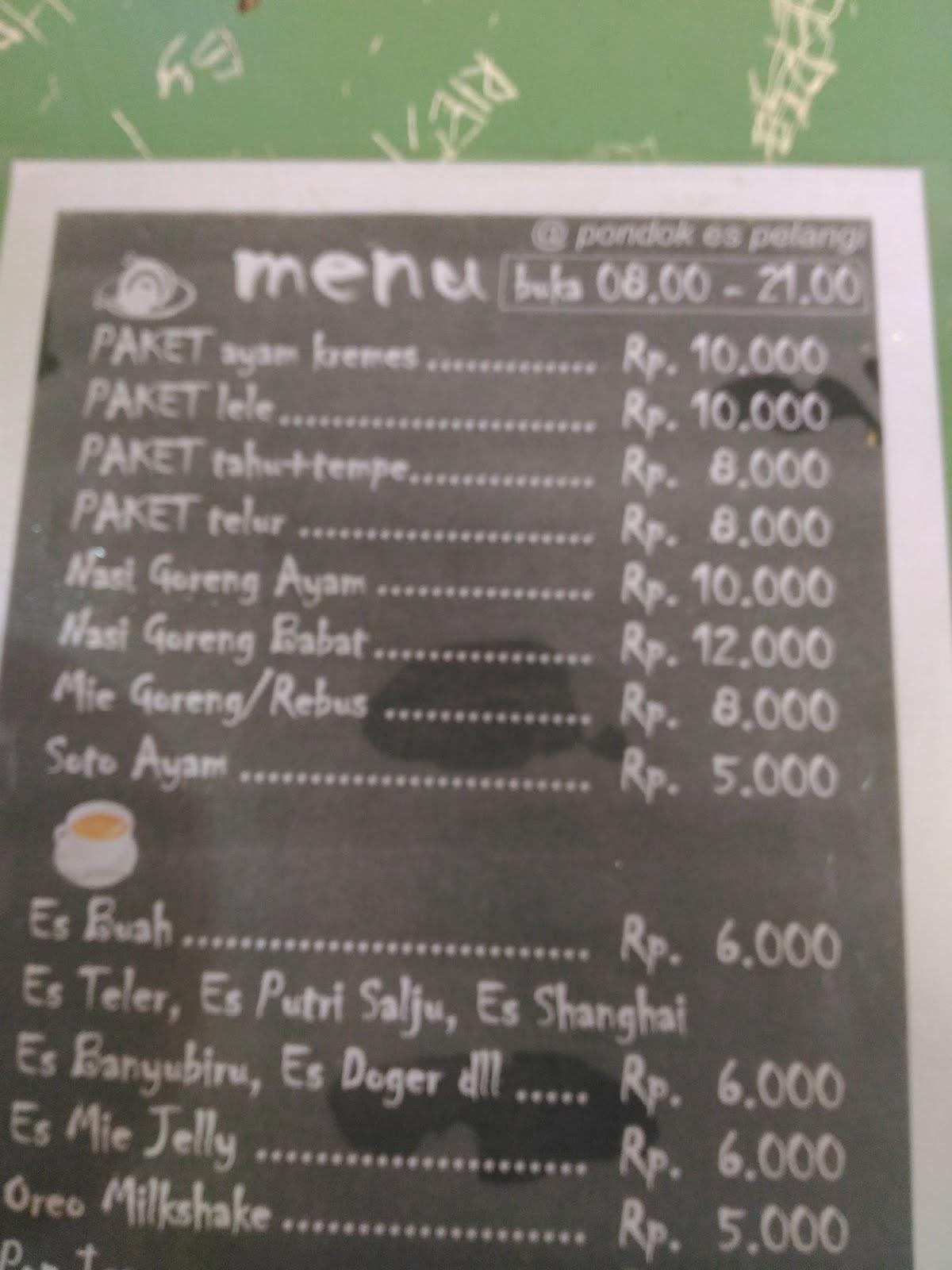 Menu At Pondok Es Pelangi Cafe Semarang